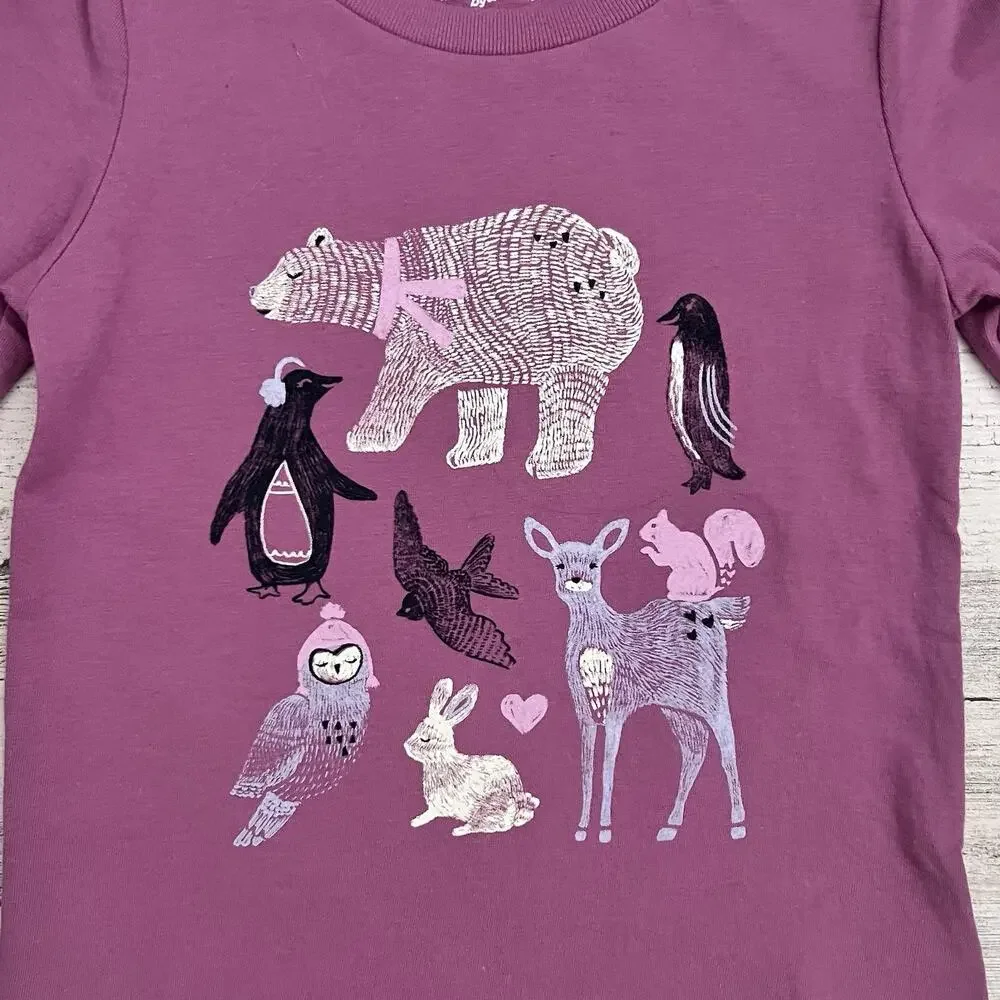 🌵3/$20 OshKosh B'gosh Girls Purple Woodland Animals Graphic Tee Size 5T